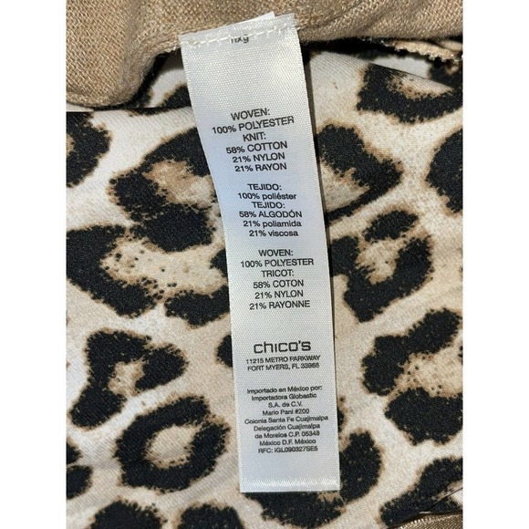 𝅺chico's 3 (XL) Brown Open Front Cardigan Leopard Peek-a-Boo Panel Back Sweater - Picture 8 of 8